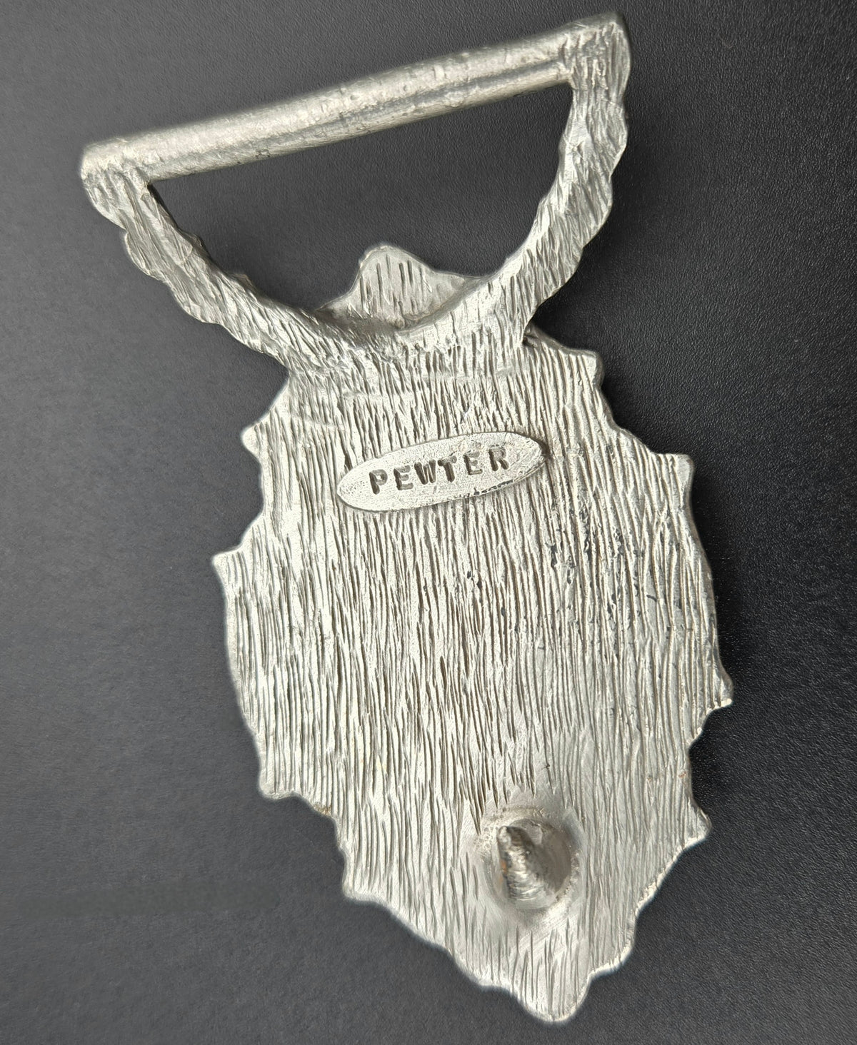 Vintage pewter belt buckle blank, fits a 25 × 18.8mm cabochon, 2.75" × 1.75" face