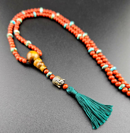 Handmade Red Jasper & Turquoise Mala Style Necklace