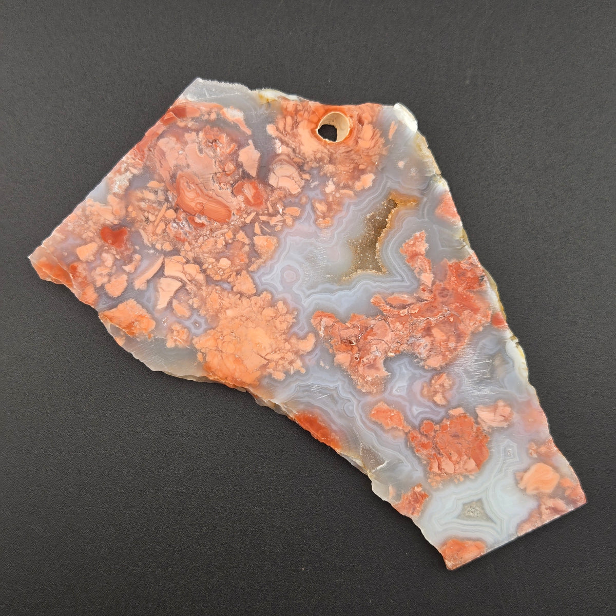 Cotton Candy agate lapidary slab, alternate view, pink and peach brecciated jasper-agate