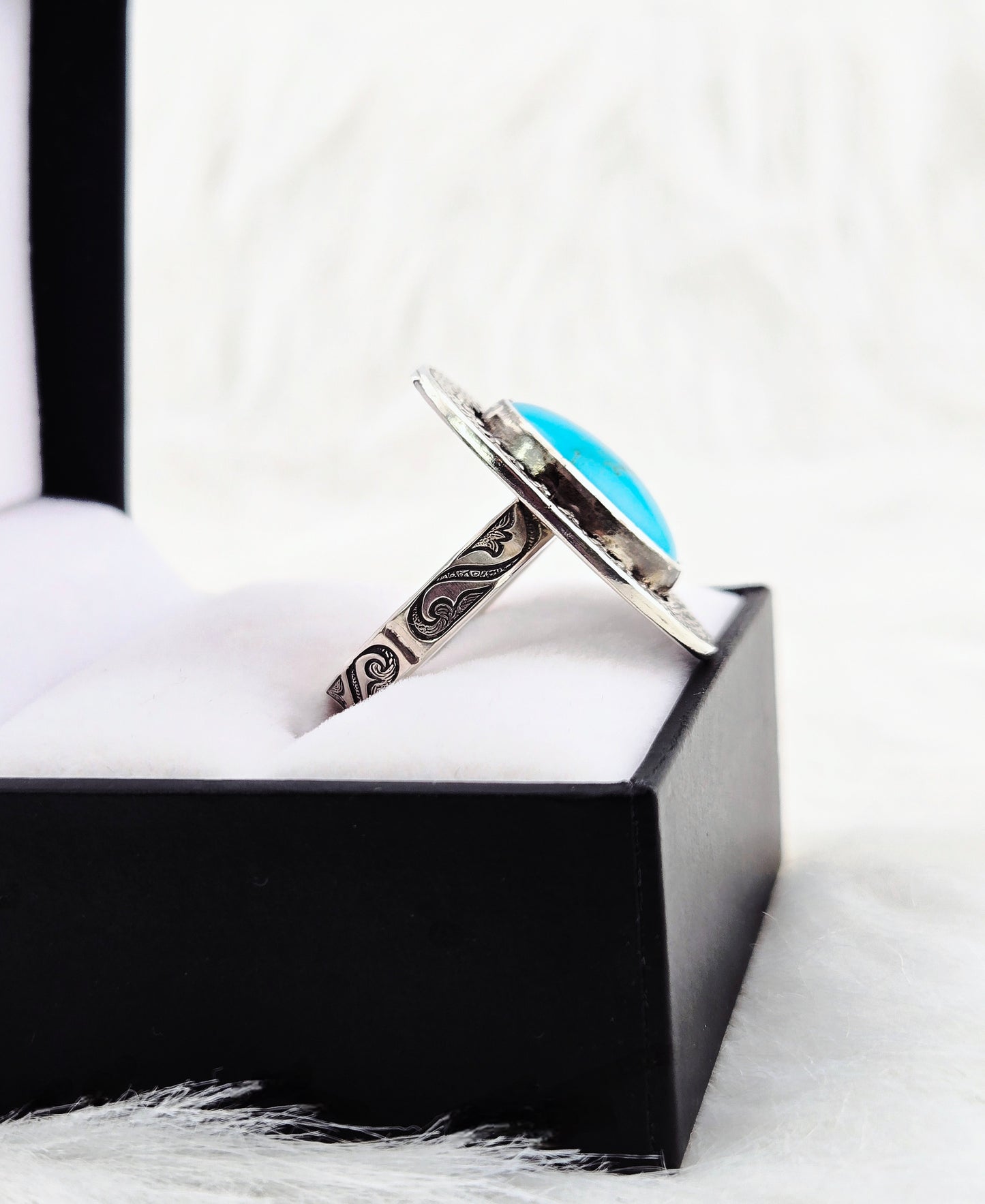 Genuine Turquoise in Hand Fabricated .925 Silver Setting Ring (Size 9.5)