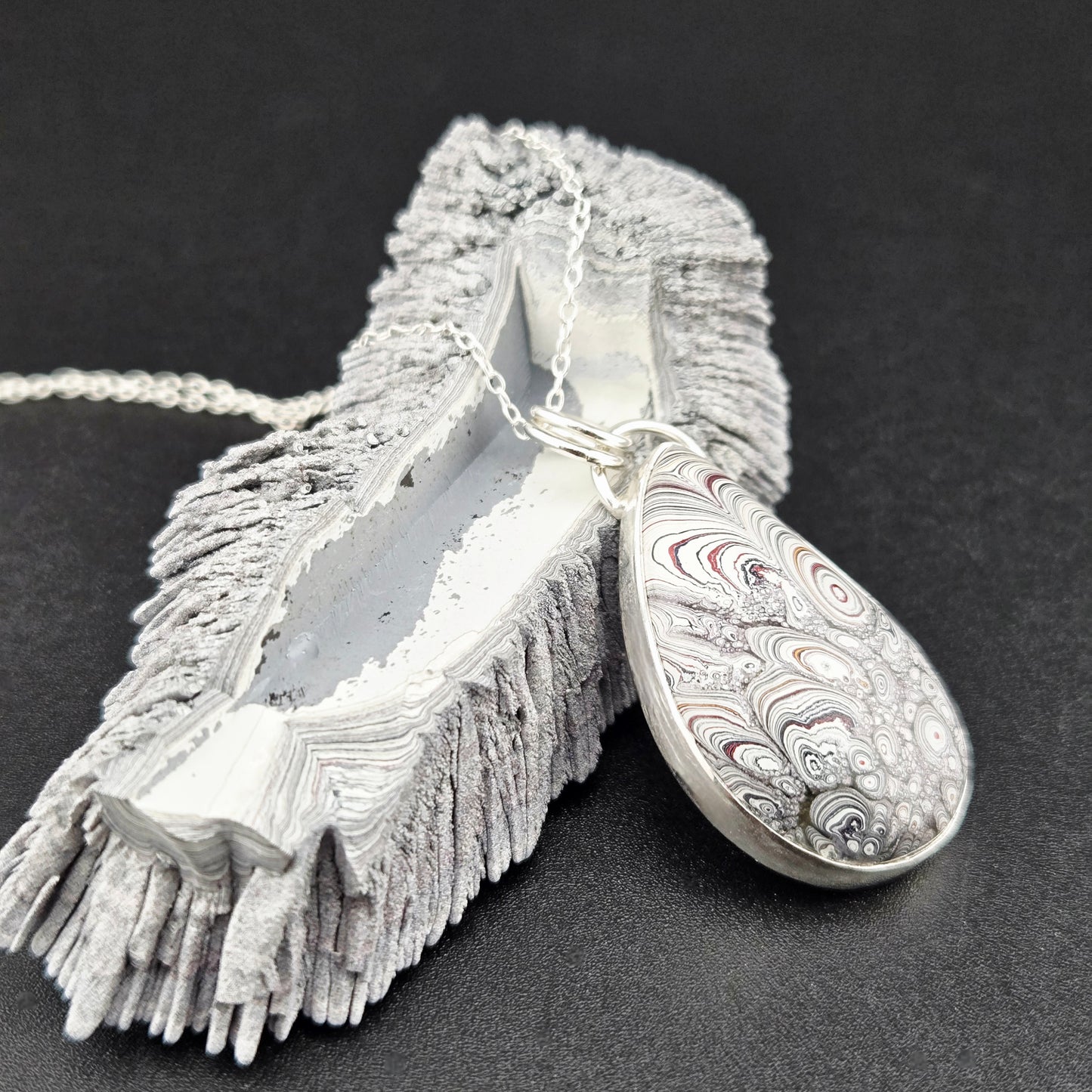 Fordite Pendant in .925 Sterling Silver
