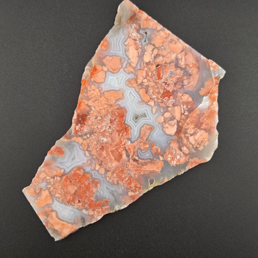 Cotton Candy agate lapidary slab, 5.25" × 3.75", pink and peach brecciated jasper-agate