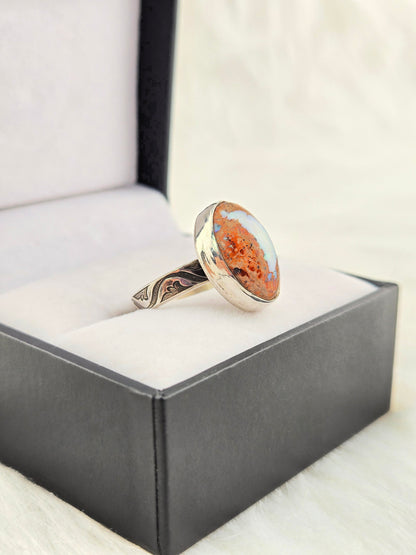 Mexican Fire Opal Ring - Hand Fabricated Sterling Silver (Size 7)