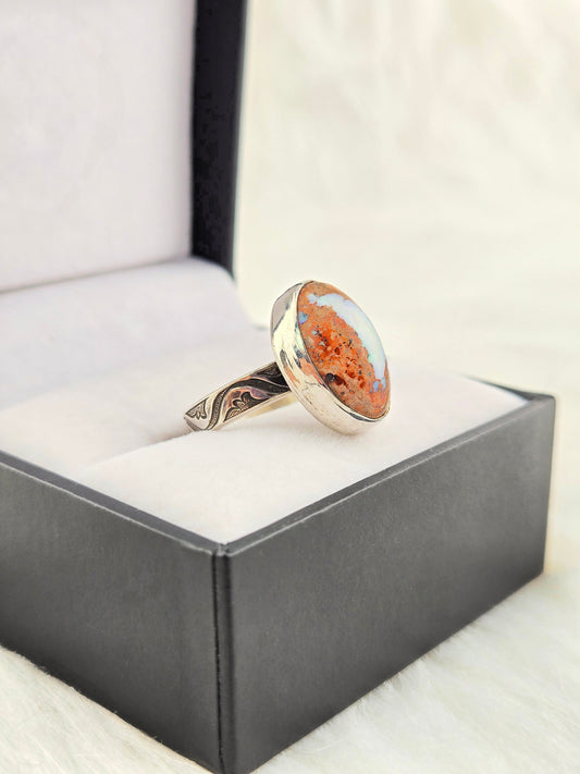 Mexican Fire Opal Ring - Hand Fabricated Sterling Silver (Size 7)