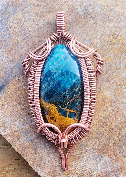 Handcut Apatite in Bare Copper Pendant