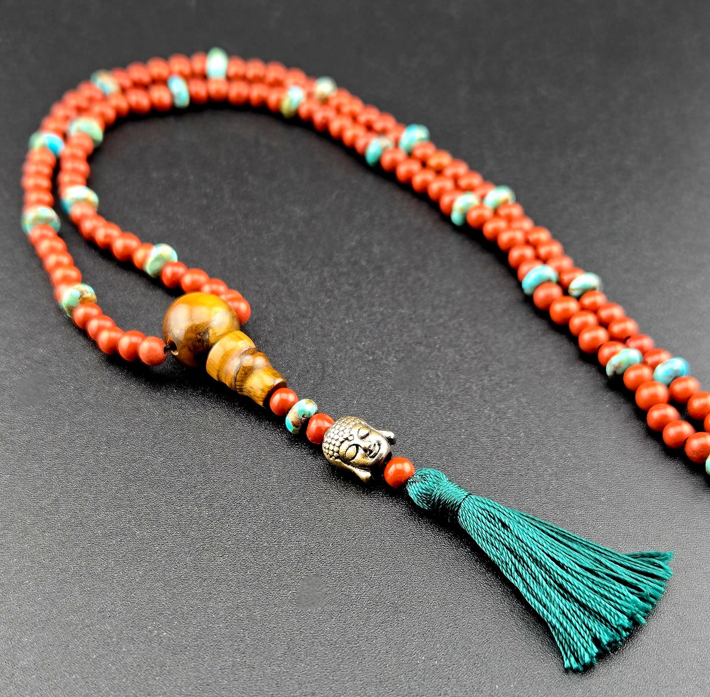 Handmade Red Jasper & Turquoise Mala Style Necklace