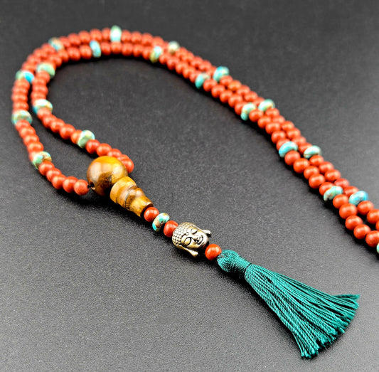 Handmade Red Jasper & Turquoise Mala Style Necklace