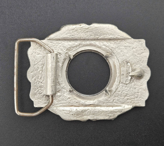 Vintage pewter belt buckle blank, fits a 30.7 × 21.5mm cabochon, 3.25" × 2.5" face
