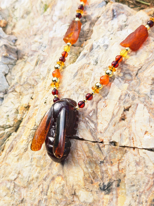 Amber Bumblebee with Amber Ombre Necklace