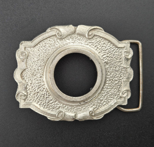Vintage pewter belt buckle blank, fits a 30.7 × 21.5mm cabochon, 3.25" × 2.5" face