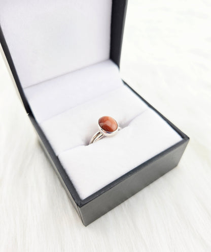 Hand Cut Goldstone set in Hand Fabricated .925 Silver Setting with Double Half Round Shank (Size 7.5)
