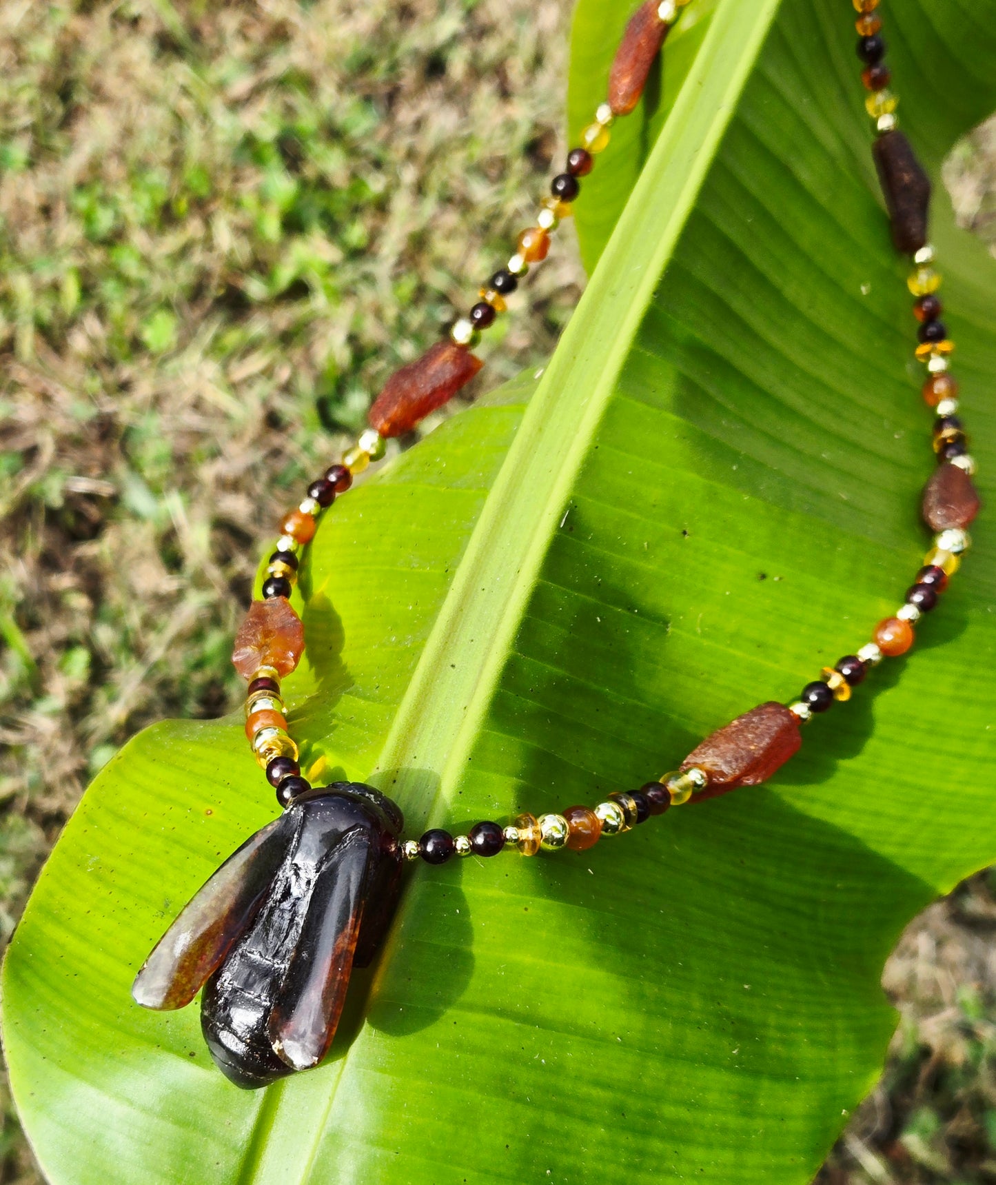 Amber Bumblebee with Amber Ombre Necklace