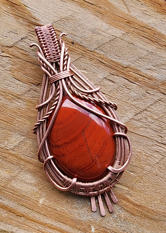 Red Jasper in Bare Copper Pendant